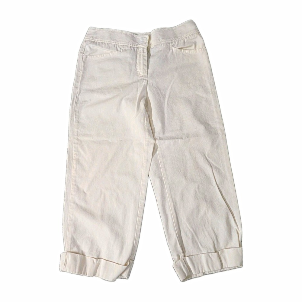 Liz Claiborne Audra Womens 8 White Preppy Capri Pants Wide Cuff Cropped Coastal